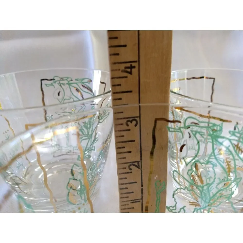 MCM Rocks Lowball Glasses‎ Spices Green & Gold Vintage Barware Set of 3
